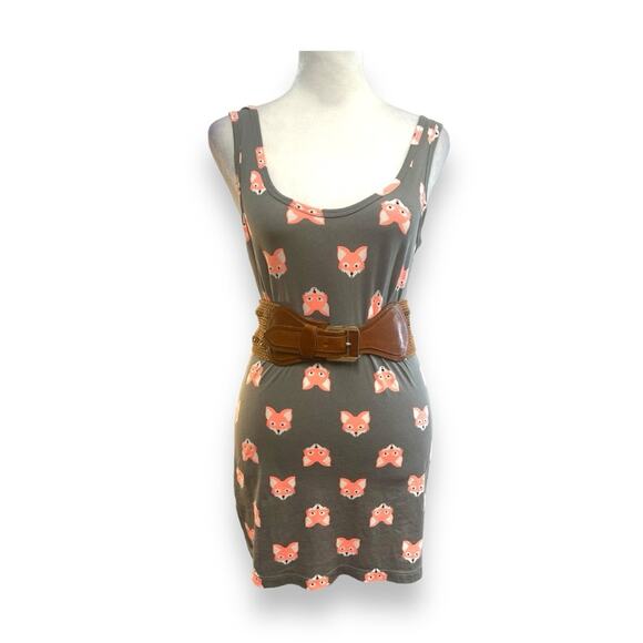 NO BOUNDARIES Little Foxes knit sleeveless sheath dress Taupe & coral SZ L - Picture 8 of 12